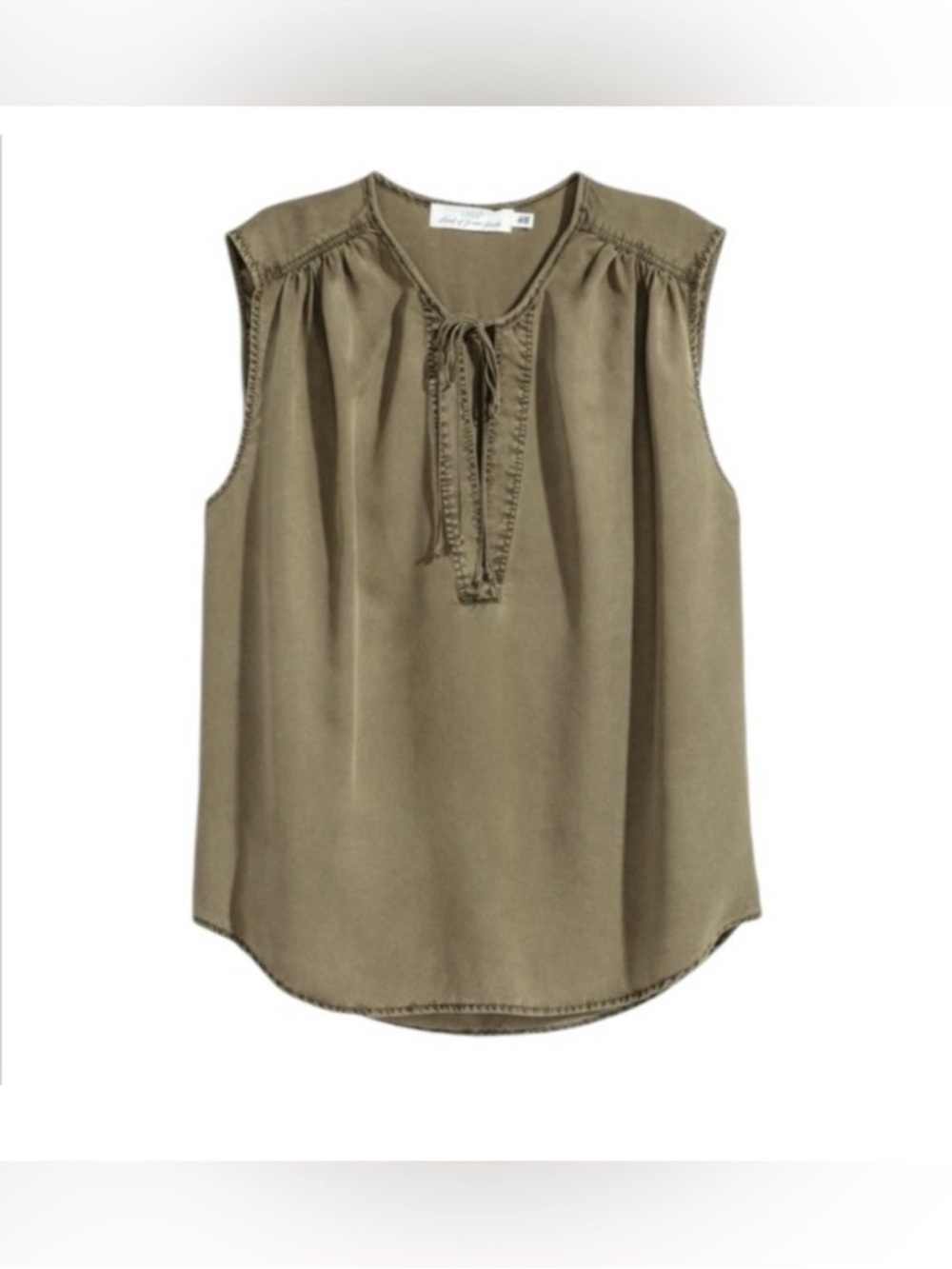H&M Sleeveless Tie-Neck Lyocell Top Khaki Green